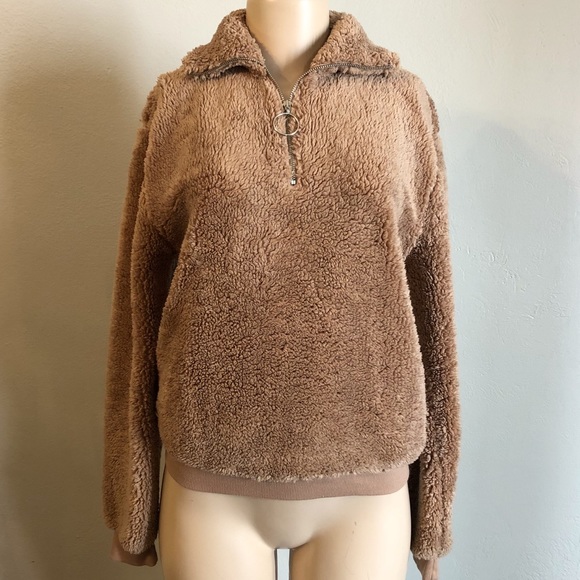 Topshop Tops - Topshop | Quarter Zip Sherpa Fleece Pullover Sz 2